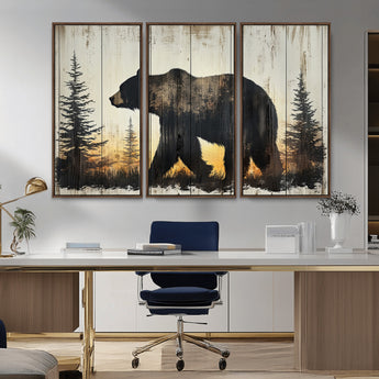 83875-MGV-CV-36X24-Sunset Bear Wall Art – Rustic Wildlife Canvas Print with Forest Silhouette, Cabin Lodge Decor for Living Room or Office