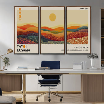 88180-MGV-CV-36X24-Yayoi Kusama Landscape Wall Art – Abstract Dotted Mountain Canvas Print, Retro Sun Poster for Modern Living Room, Office or