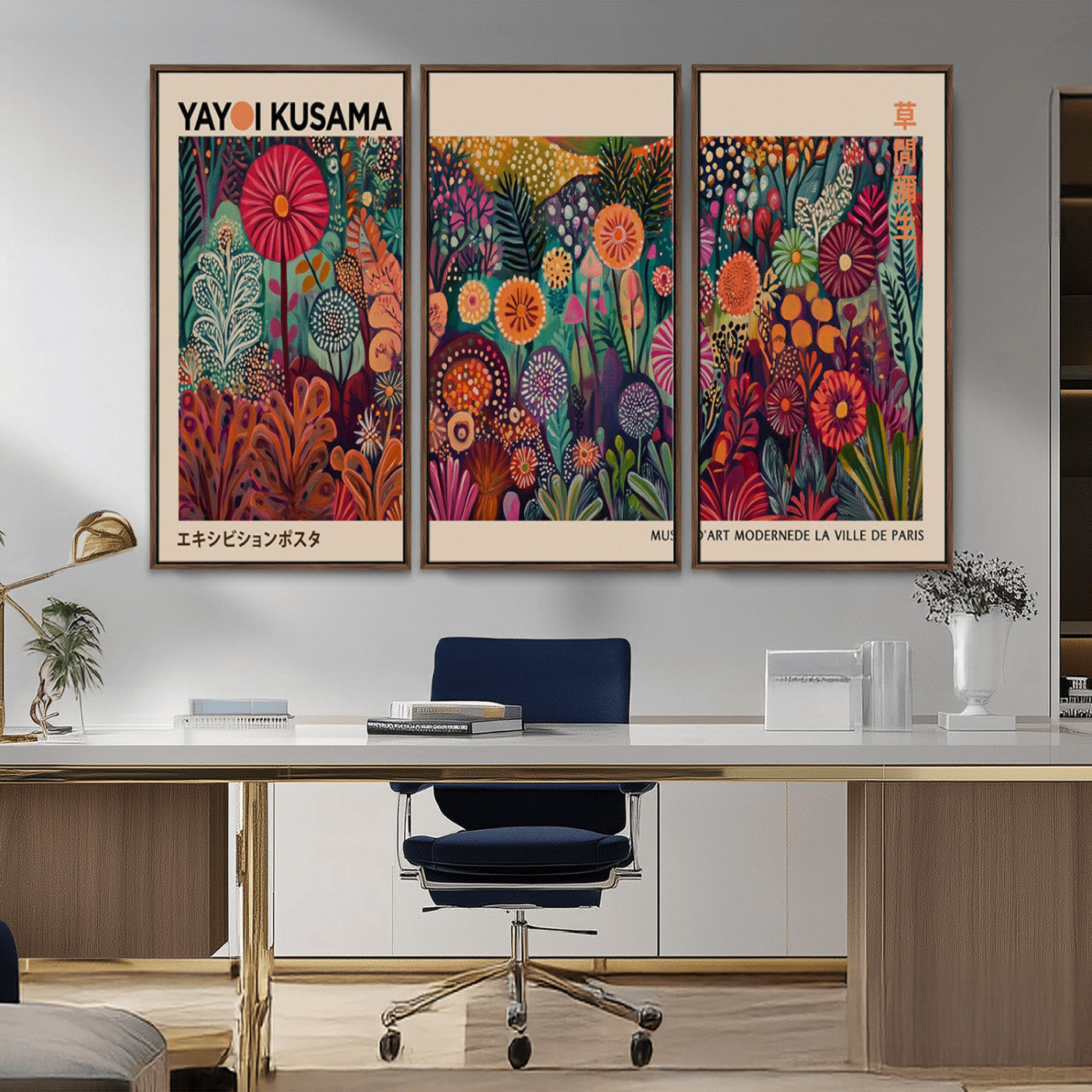 51280-MGV-CV-36X24-Abstract Yayoi Kusama Wall Art Canvas Print, Framed Japanese Wabi Sabi Art Picture Print, Yayoi Kusama Perfect Abstract Modern