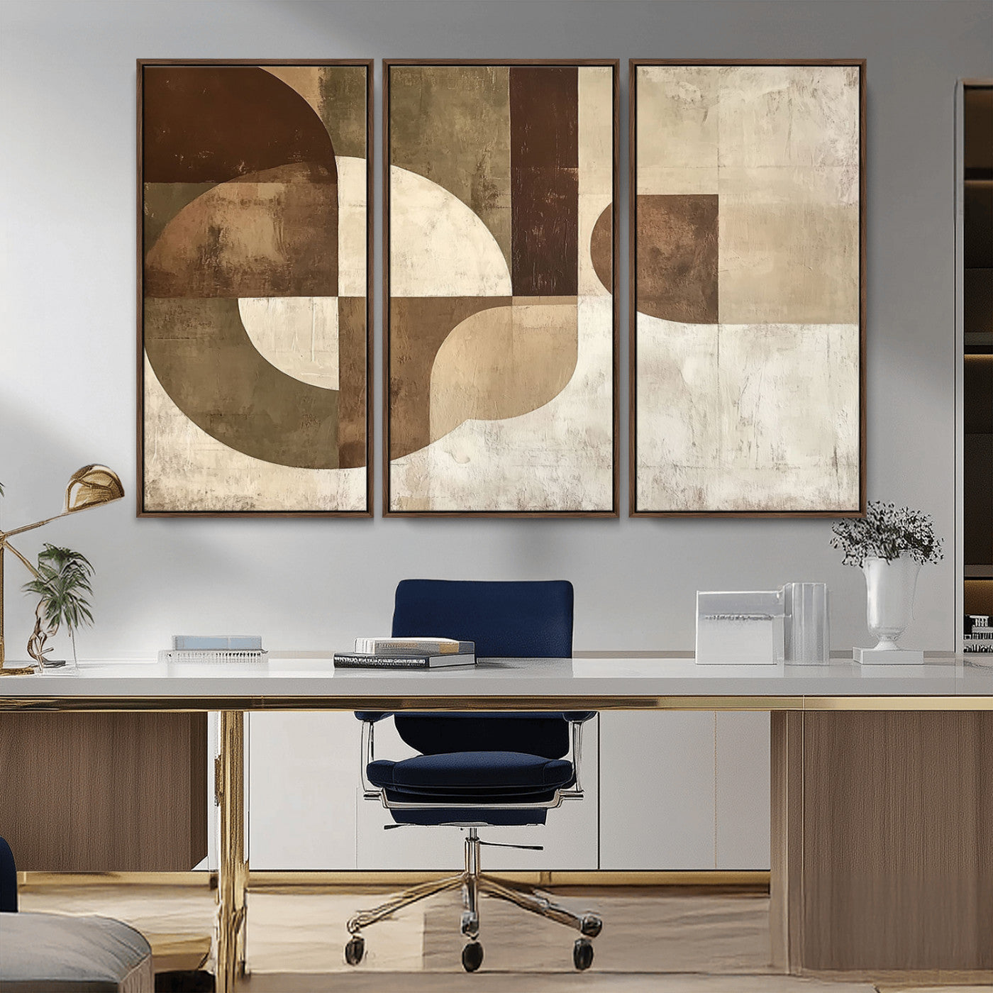 59767-MGV-CV-36X24-Abstract Geometric Shapes Wall Art – Modern Minimalist Canvas Print, Neutral Brown Beige Tan Artwork for Living Room, Bedroom,
