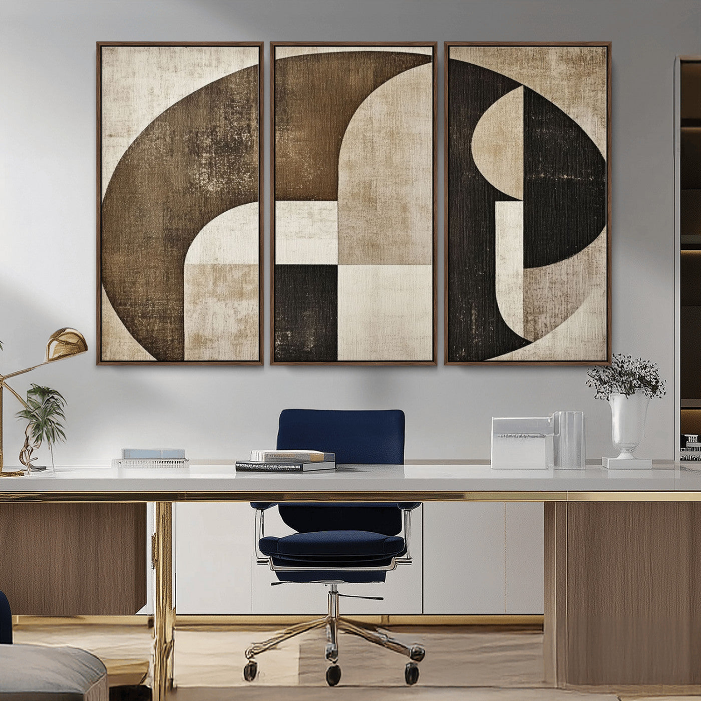 44796-MGV-FC-48X32-3P_Walnut-Wabi Sabi Wall Art Canvas Print, Framed Geometric Minimalist Art Picture Print, Modern Abstract Perfect Modern Abstract Decor