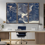 28282-MGV-CV-36X24-Blue Abstract Wall Art – Modern Ink Swirl Canvas Print, Contemporary Navy and Gold Painting for Living Room, Bedroom, Office or