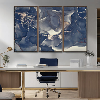 28282-MGV-CV-36X24-Blue Abstract Wall Art – Modern Ink Swirl Canvas Print, Contemporary Navy and Gold Painting for Living Room, Bedroom, Office or