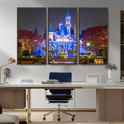 66710-MGV-CV-36X24-Enchanted Castle Wall Art – Magical Night Scene Canvas Print with Glowing Lights, Fantasy Architecture Artwork for Living Room,