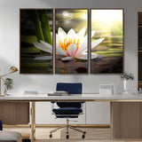 40478-MGV-CV-36X24-Water Lily Wall Art – White Lotus Flower Canvas Print with Sunlight Reflection, Serene Botanical Artwork for Living Room, Bedroom,