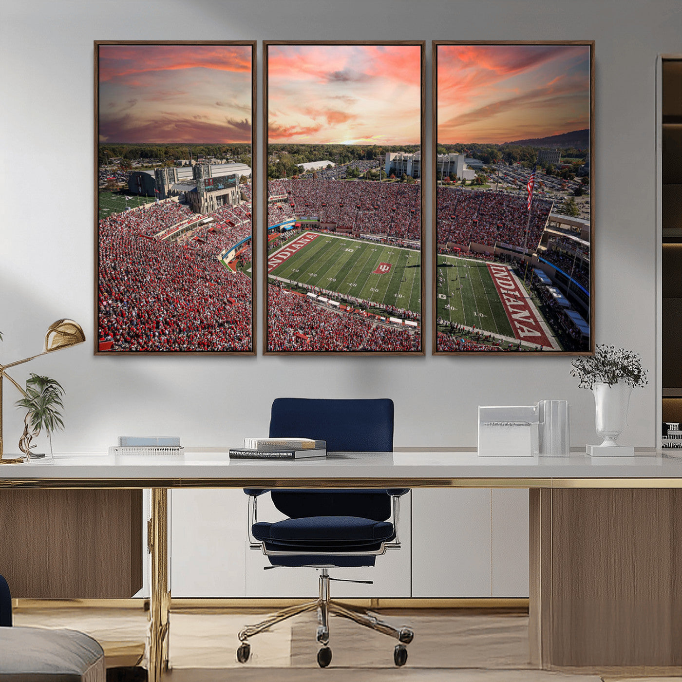51135-MGV-CV-36X24-Indiana Hoosiers Stadium Wall Art – Panoramic Football Canvas Print with Game Day Crowd and Sunset Sky, Sports Artwork for Man