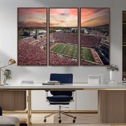 51135-MGV-CV-36X24-Indiana Hoosiers Stadium Wall Art – Panoramic Football Canvas Print with Game Day Crowd and Sunset Sky, Sports Artwork for Man