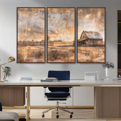 FARM2-MGV-CV-36X24-Rustic Farmhouse Wall Art Canvas Print, Framed Old Barn Art Picture Print, Southwestern Farmhouse Perfect Rustic Decor Artwork