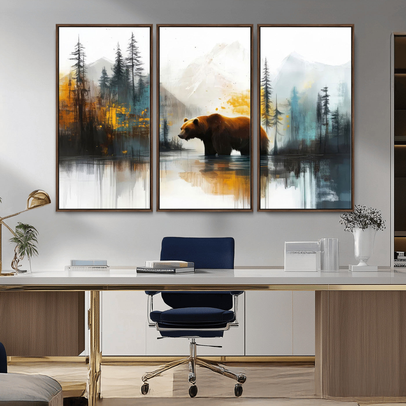 50308-MGV-CV-36X24-Bear Wilderness Wall Art – Mountain Forest Canvas Print, Rustic Cabin Decor with Wildlife Landscape, Nature Artwork for Lodge,