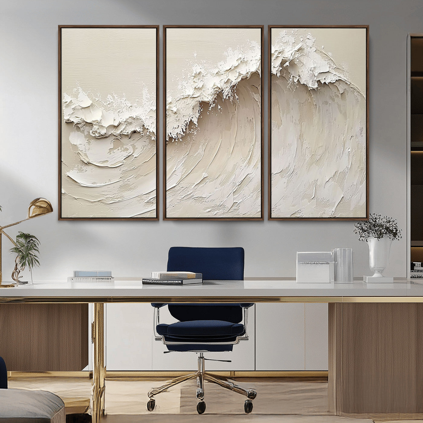 45175-MGV-CV-36X24-Textured Wave Wall Art Canvas Print, Framed Minimal Seascape Art Picture Print, Elegant Wave Perfect Modern Coastal Decor Artwork