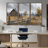 Farm1-MGV-CV-36X24-Rustic Autumn Farmhouse Wall Art – Serene Countryside Scene Canvas Print, Weathered Barn and Autumn Trees Decor for Living Room,