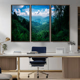 74439378-MGV-CV-36X24-Tropical Jungle Wall Art Canvas Print, Framed Lush Valley Art Picture Print, Forest Mountains Perfect Tropical Wilderness Decor