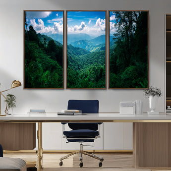 74439378-MGV-CV-36X24-Tropical Jungle Wall Art Canvas Print, Framed Lush Valley Art Picture Print, Forest Mountains Perfect Tropical Wilderness Decor