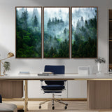 17393683-MGV-CV-36X24-Misty Forest Art Wall Art Canvas Print, Framed Foggy Mountain Art Art Picture Print, Scenic Wall Print Perfect Decor Artwork