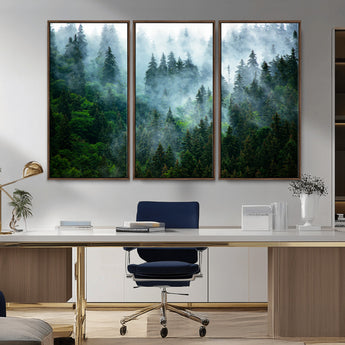 17393683-MGV-CV-36X24-Misty Forest Art Wall Art Canvas Print, Framed Foggy Mountain Art Art Picture Print, Scenic Wall Print Perfect Decor Artwork