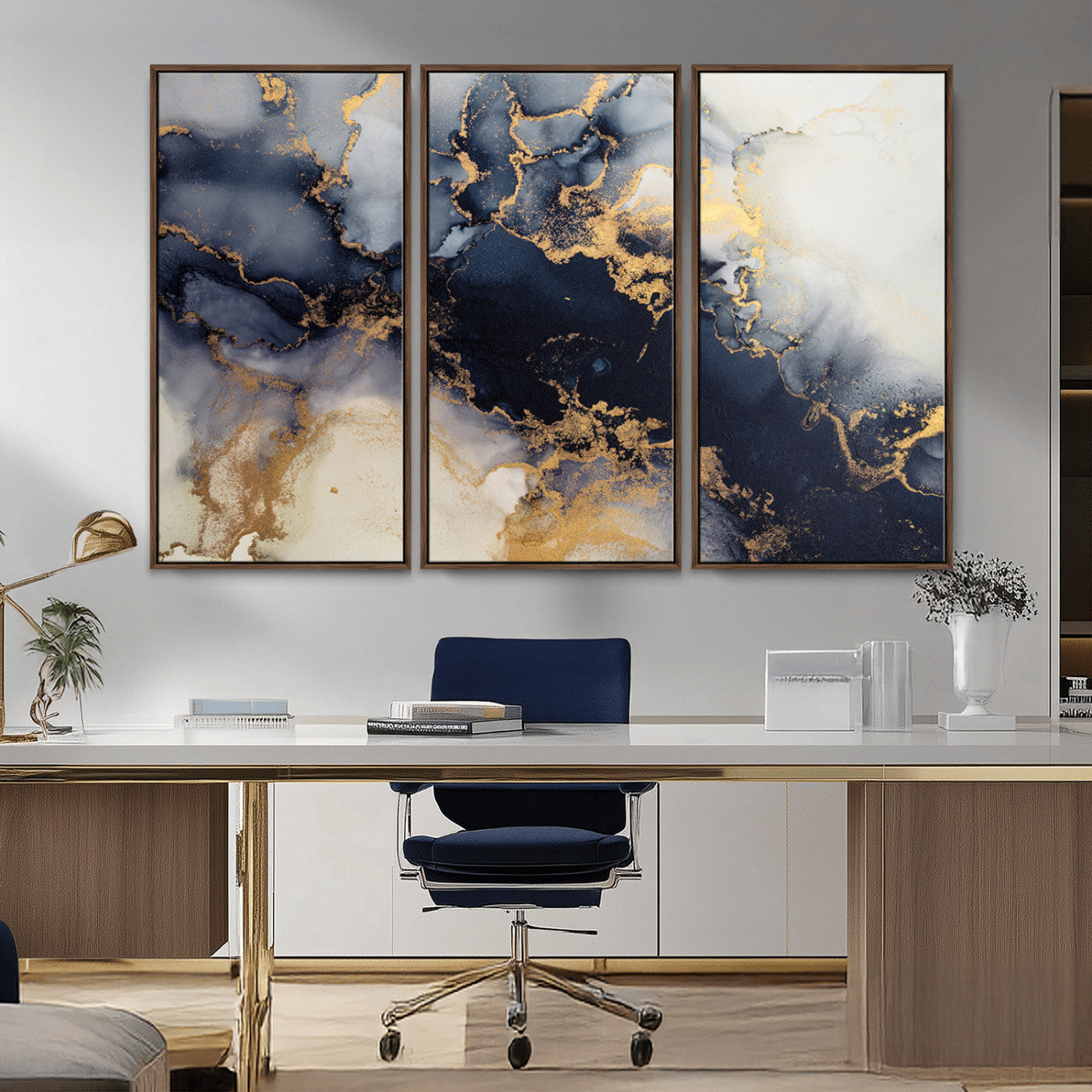 41136487-MGV-CV-36X24-Black Marble Wall Art Canvas Print, Framed Gold Veins Art Picture Print, Abstract Texture Perfect Moody Luxe Decor Artwork