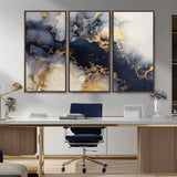 41136487-MGV-CV-36X24-Black Marble Wall Art Canvas Print, Framed Gold Veins Art Picture Print, Abstract Texture Perfect Moody Luxe Decor Artwork