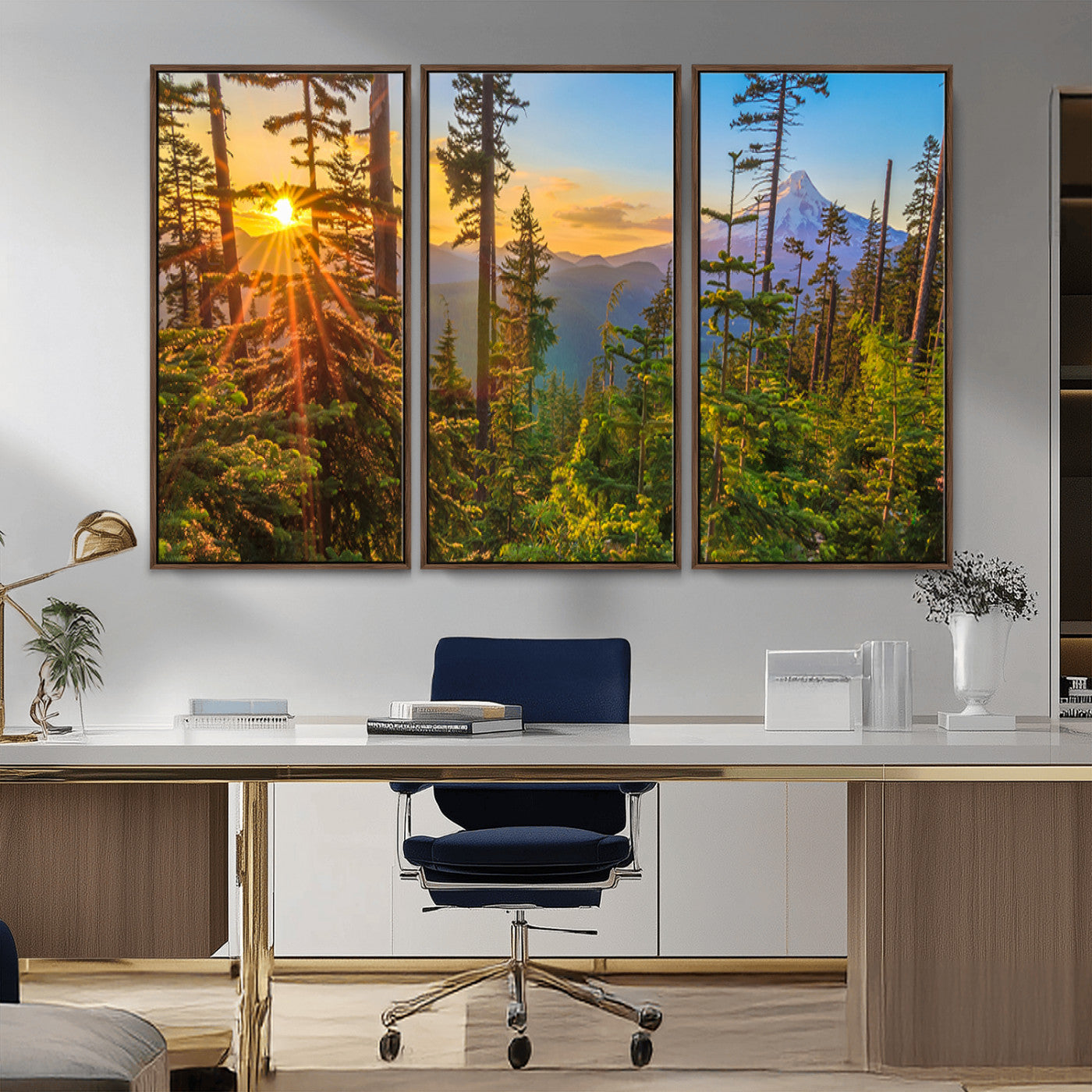 83544043-MGV-CV-36X24-Forest Sunset Wall Art Canvas Print, Framed Sunset Trees Art Picture Print, Green Pines Perfect Rustic Nature Decor Artwork