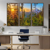 83544043-MGV-CV-36X24-Forest Sunset Wall Art Canvas Print, Framed Sunset Trees Art Picture Print, Green Pines Perfect Rustic Nature Decor Artwork