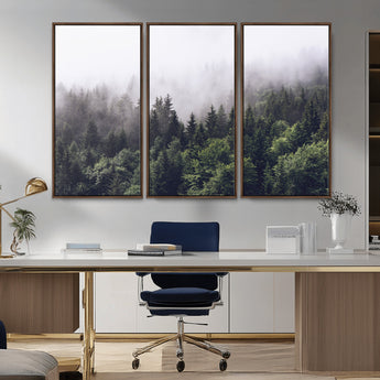 62890402-MGV-CV-36X24-Misty Forest Wall Art Canvas Print, Framed Foggy Pines Art Picture Print, Pine Valley Perfect Moody Woodland Decor Artwork
