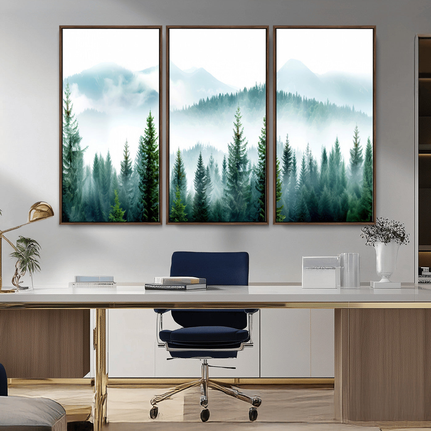 16716676-MGV-CV-36X24-Pine Forest Wall Art Canvas Print, Framed Misty Mountains Art Picture Print, Foggy Trees Perfect Moody Forest Decor Artwork