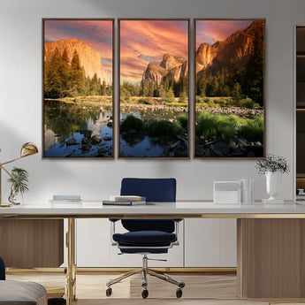 31199457-MGV-CV-36X24-Yosemite Valley Wall Art Canvas Print, Framed El Capitan Art Picture Print, Sunset Sky Perfect Vibrant Western Decor Artwork