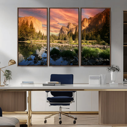 31199457-MGV-CV-36X24-Yosemite Valley Wall Art Canvas Print, Framed El Capitan Art Picture Print, Sunset Sky Perfect Vibrant Western Decor Artwork