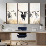 40397799-MGV-CV-36X24-Texas Longhorn Wall Art Canvas Print, Framed Rustic Herd Art Picture Print, Western Bull Perfect Neutral Western Decor Artwork