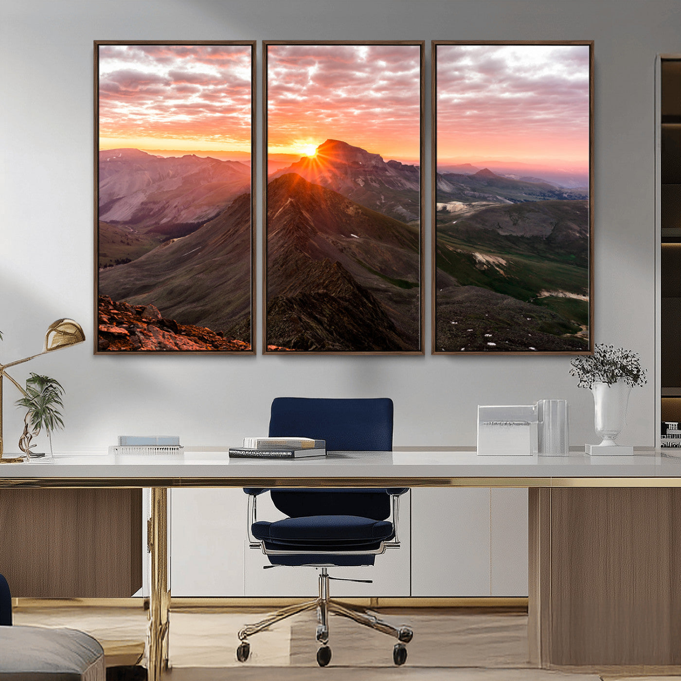 50957419-MGV-CV-36X24-Mountain Sunrise Wall Art Canvas Print, Framed Alpine Ridge Art Picture Print, Mountain Range Perfect Vibrant Rustic Decor Artwork