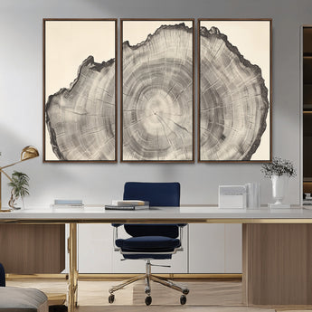 98921313-MGV-CV-36X24-Tree Ring Wall Art Canvas Print, Framed Wood Slice Art Picture Print, Minimalist Wood Perfect Rustic Academic Decor Artwork