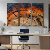 65909987-MGV-CV-36X24-Rustic Tree Ring Wall Art – Nature Inspired Wooden Texture Canvas Print, Modern Abstract Artwork for Living Room, Bedroom, Office