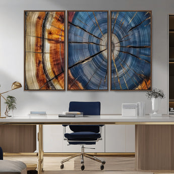 82059233-MGV-CV-36X24-Rustic Tree Ring Wall Art – Natural Wood Texture Canvas Print, Framed Abstract Tree Stump for Farmhouse, Log Cabin, Wooden House