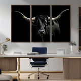 37531960-MGV-CV-36X24-Black Longhorn Bull Wall Art – Dramatic Western Cattle Canvas Print, Rustic Farmhouse Animal Artwork for Living Room, Bedroom,