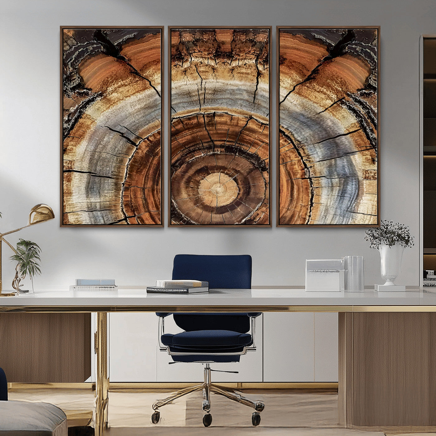 15184146-MGV-FC-48X32-3P_Walnut-Tree Rings Wall Art Canvas Print, Framed Wood Texture Art Picture Print, Rustic Pattern Perfect Rustic Organic Decor Artwork