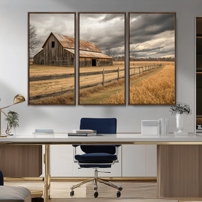 26821575-MGV-CV-36X24-Old Barn Wall Art Canvas Print, Framed Rustic Barn Art Picture Print, Moody Farm Perfect Rustic Farmhouse Decor Artwork