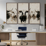 12027562-MGV-CV-36X24-Longhorn Cattle Wall Art Canvas Print, Framed Bison Herd Art Picture Print, Cattle Group Perfect Rustic Farmhouse Decor Artwork