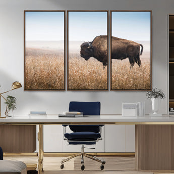 91267849-MGV-CV-36X24-Wild Bison Wall Art Canvas Print, Framed Bison in Prairie Art Picture Print, Rustic Western Perfect Rustic Western Decor Artwork
