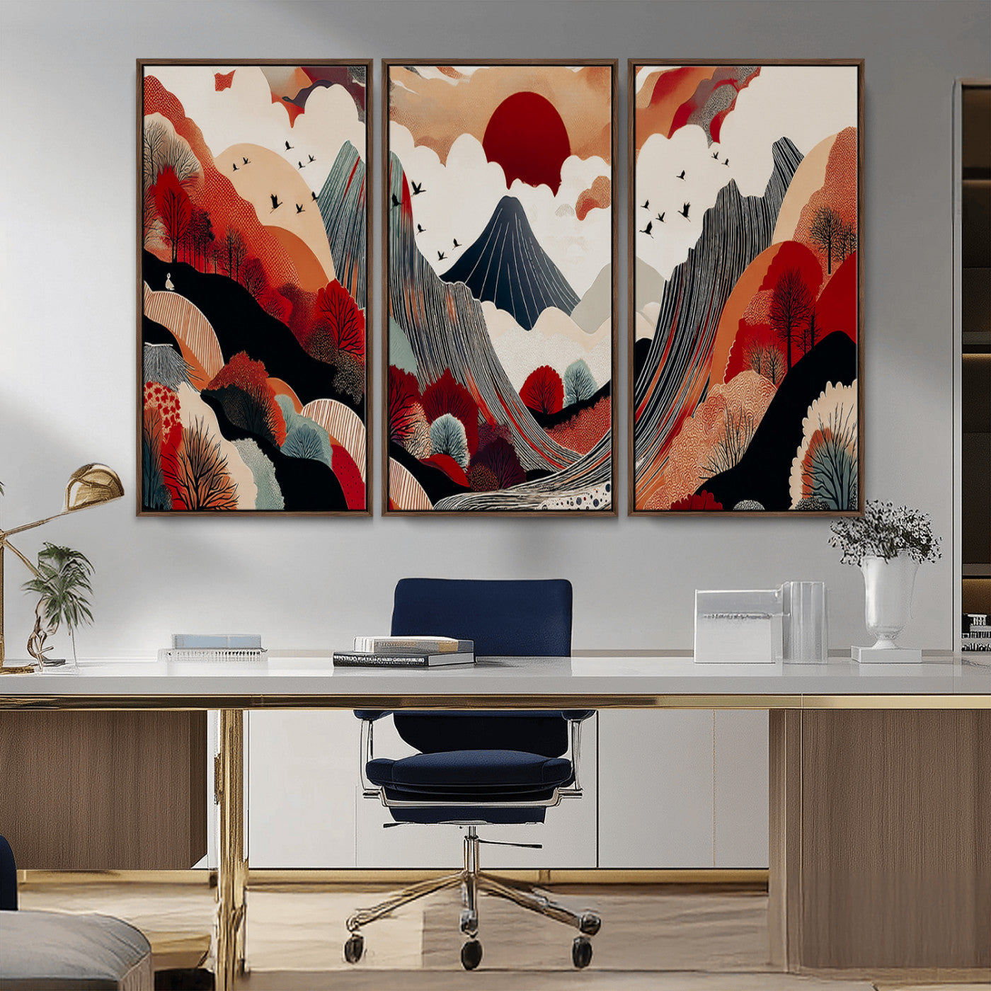 59495752-MGV-CV-36X24-Abstract Mountain Wall Art Canvas Print, Framed Vibrant Landscape Art Picture Print, Nature Drawing Perfect Contemporary