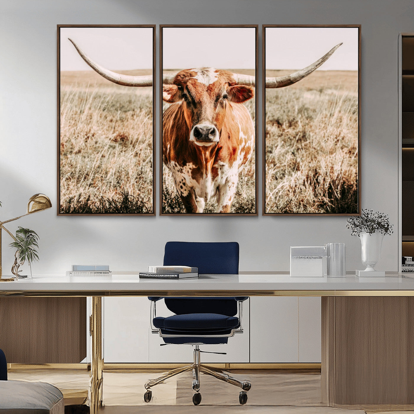 54986862-MGV-CV-36X24-Majestic Longhorn Wall Art – Canvas Print of Graceful Strength & Bold Spirit, Wild Plains Beauty Nature Inspired Rustic Decor for