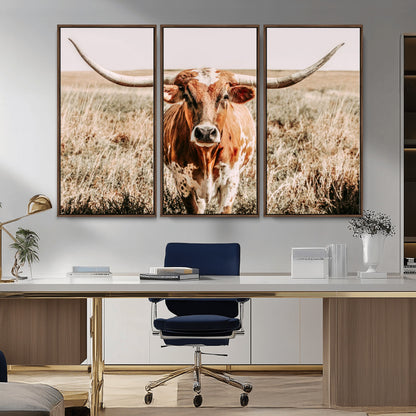 54986862-MGV-CV-36X24-Majestic Longhorn Wall Art – Canvas Print of Graceful Strength & Bold Spirit, Wild Plains Beauty Nature Inspired Rustic Decor for