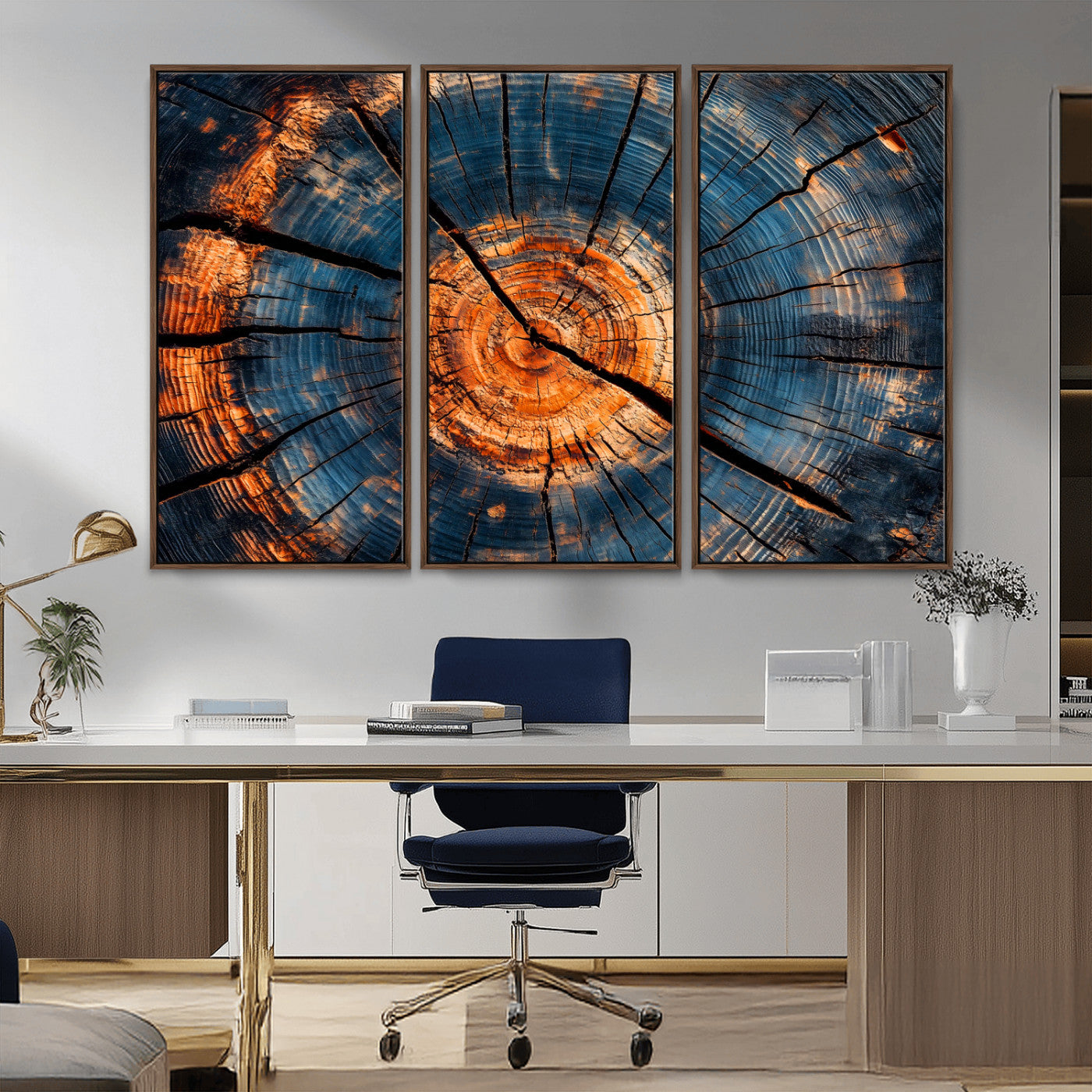 81894502-MGV-CV-36X24-Burnt Wood Wall Art Canvas Print, Framed Aged Timber Art Picture Print, Rustic Tree Slice Perfect Rustic Decor Artwork for Home,