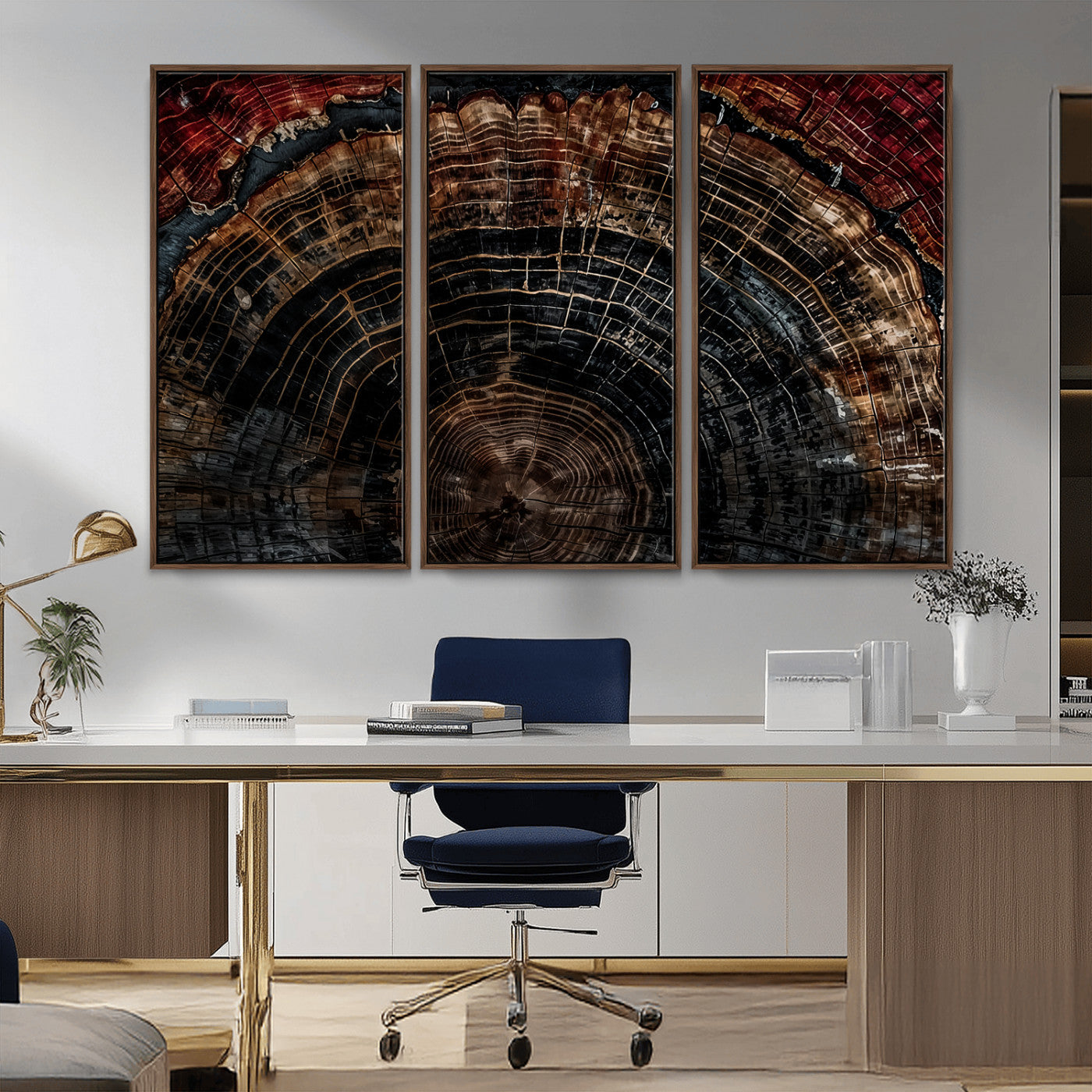 43686762-MGV-CV-36X24-Dark Wood Ring Wall Art Canvas Print, Framed Abstract Wood Tree Art Picture Print, Rustic Tree Slice Perfect Rustic Decor Artwork