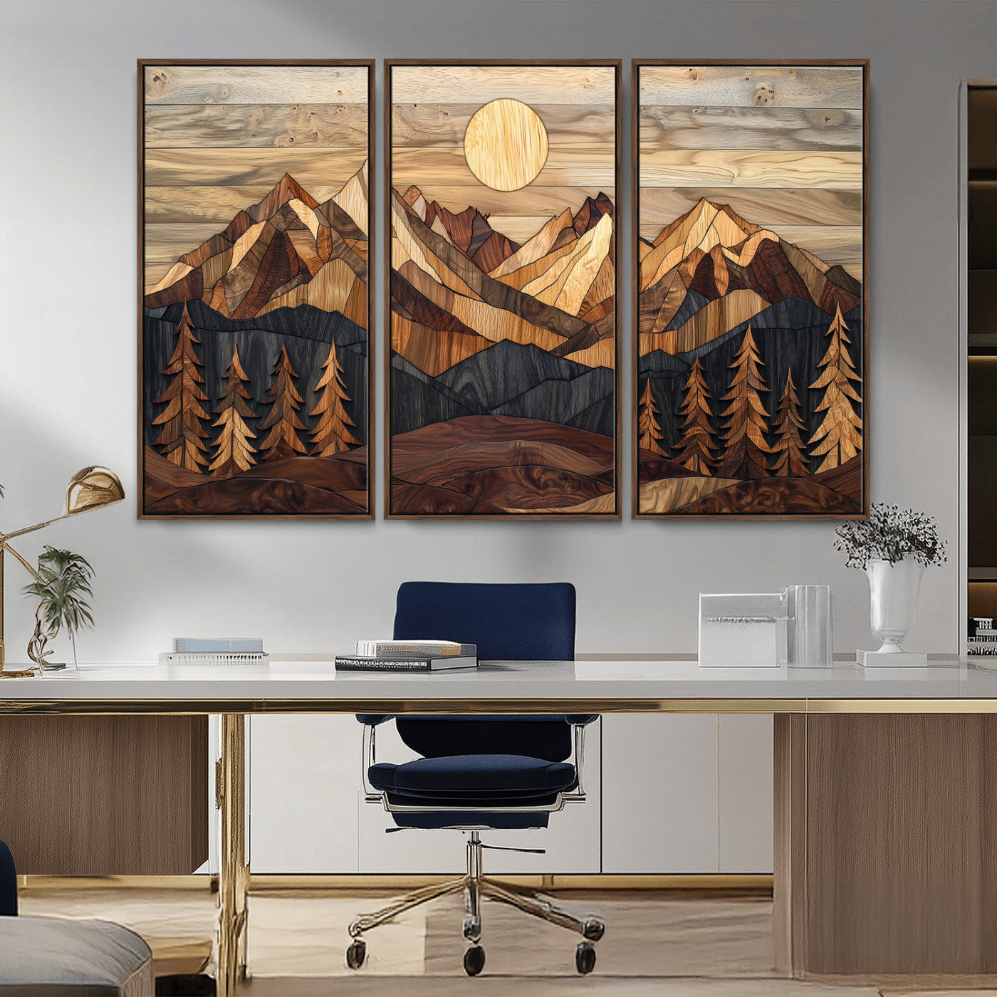 39116082-MGV-CV-36X24-Wood Mountain Landscape Wall Art Canvas Print, Framed Sunset Hills Art Picture Print, Abstract Nature Perfect Boho Decor Artwork