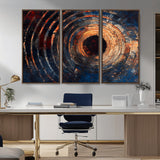 10017879-MGV-FC-48X32-3P_Walnut-Wood Tree Ring Wall Art Canvas Print, Framed Natural Wood Art Picture Print, Rustic Tree Slice Perfect Rustic Decor Artwork