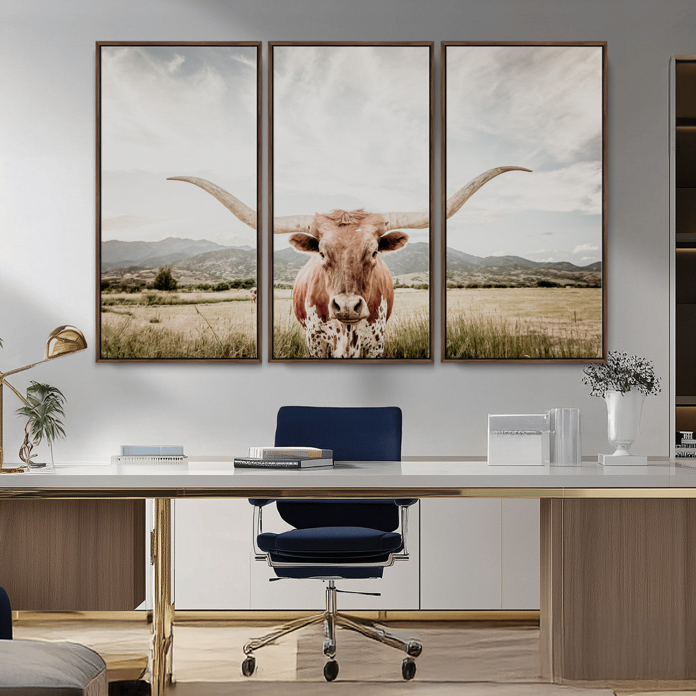 80054319-MGV-CV-36X24-Texas Longhorn Wall Art Canvas Print, Framed Western Cow Art Picture Print, Rustic Farmhouse Perfect Farmhouse Decor Artwork