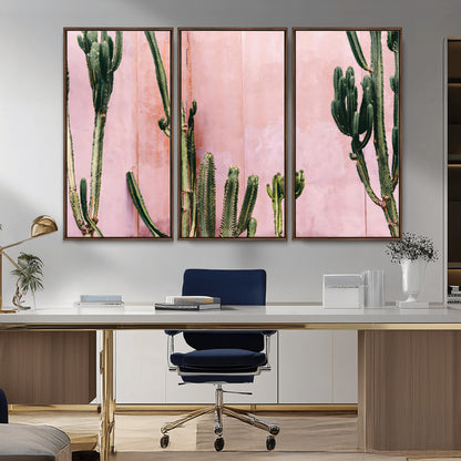 93119502-MGV-CV-36X24-Tall Cactus Wall Art Canvas Print, Framed Pink Wall Art Picture Print, Cactus Lines Perfect Modern Desert Decor Artwork