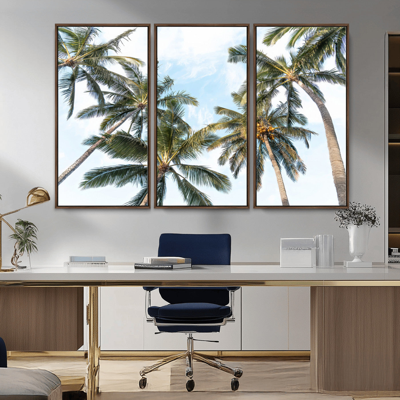 87247012-MGV-CV-36X24-Skyward Palm Trees Wall Art Canvas Print, Framed Tropical Sky Art Picture Print, Coconut Palm Perfect Tropical Skyview Decor