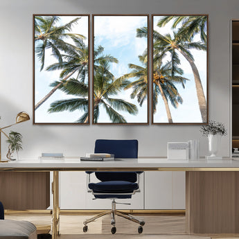 87247012-MGV-CV-36X24-Skyward Palm Trees Wall Art Canvas Print, Framed Tropical Sky Art Picture Print, Coconut Palm Perfect Tropical Skyview Decor