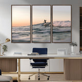 58502923-MGV-CV-36X24-Wave Rider Wall Art Canvas Print, Framed Ocean Wave Art Picture Print, Riding Surf Perfect Sunset Surf Decor Artwork