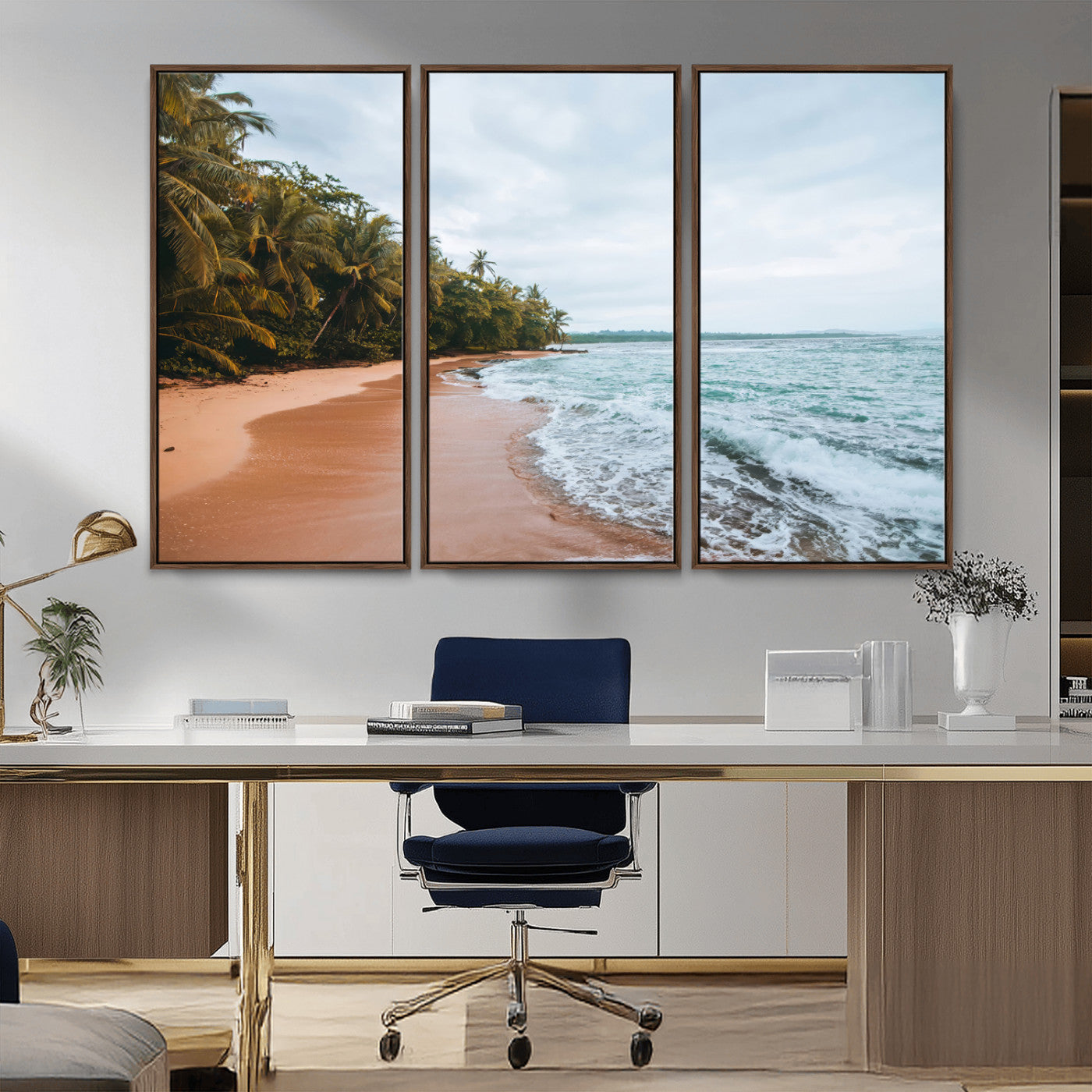 88125882-MGV-CV-36X24-Tropical Shoreline Wall Art Canvas Print, Framed Palm Trees Art Picture Print, Tropical Ocean Perfect Tropical Coastal Decor